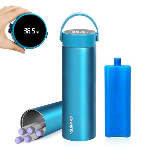 Image of 48H Insulin Cooler Travel Case TSA Approved with ℃ /℉ Temperature Display | Reusable Ice Pack, Fits 1-5 Pens & Peptide Vials, Portable Handle Design, Diabetic Organizer for Air Travel and Daily Trips