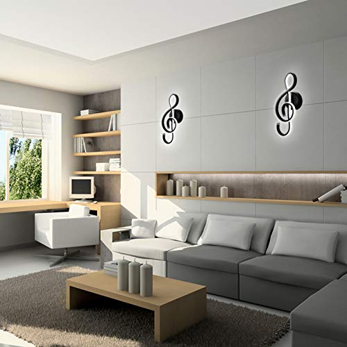 Image of Kawell 22W Indoor LED Wall Light Modern LED Wall Sconce Light Creative Wall Lamp LED Music Symbol Art Decoration for Bedroom Living Room Cafe Lounge Stairs Corridor, Black 6000K