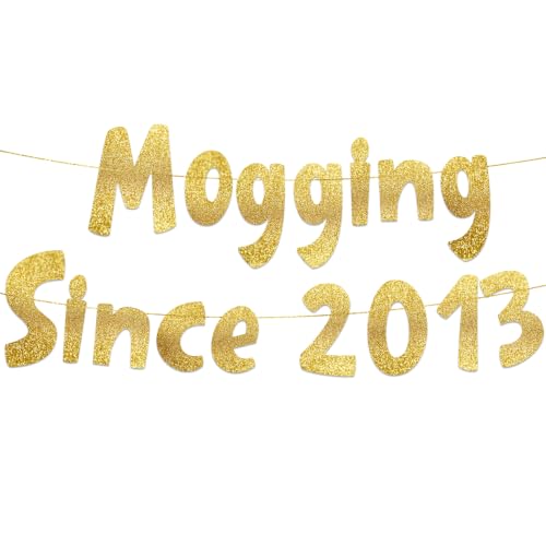 13th Birthday Decorations "Mogging Since 2013" Gold Glitter Banner