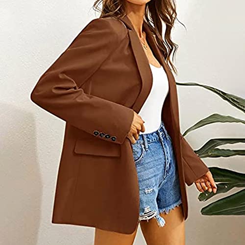 Women Blazer Business Long Business Suit Jackets Long Sleeve Plaid Lapel Collar Jacket Blazers for Women Dressy4