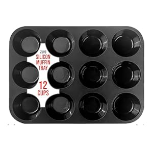 Zuvo Silicon Muffin Tray 12 Cups – Non Stick Black Baking Mold for Cupcakes and Brownies (23x31cm) – Perfect Baking Tray