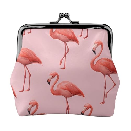 Pu Leather Buckle Coin Purse Tropical Flamingo Pattern Girls Kiss-Lock Change Purse Wallets