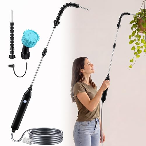 Rechargeable Cordless High Reach Plant Waterer Telescopic Wand (25.635.4 in) & 6.56ft Hose Dual Nozzles 2000mAh Battery Effortless Hanging Plant Waterer for Indoor Outdoor Garden