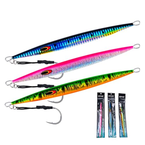 Goture Fishing Jigs Saltwater,200g Vertical Jigs with Assist Hook,Glow Speed Fast Jig Fishing Lures, Deep Sea Fishing Jigging Lures for Tuna, Salmon, Sailfish, Striped bass, Grouper Snapper, Kingfish