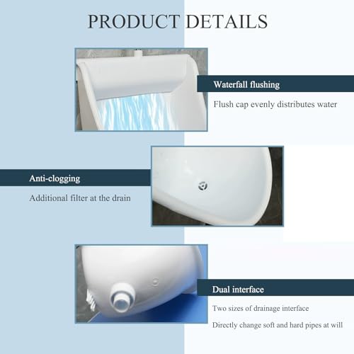 Urinal plástico simple para hombres, urinales temporales al aire libre para adultos y niños, color blanco, para baños públicos y privados, urinal masculino mural sin agua con válvula de descarga y manguera miniatura 7