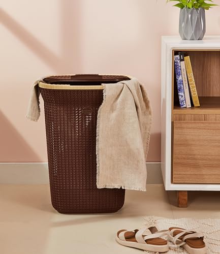 Image of Amazon Brand - Solimo Knit Laundry Basket - Big - 55 Litres - 44 Cm X 35 Cm X 61 Cm | Dark Brown - Plastic