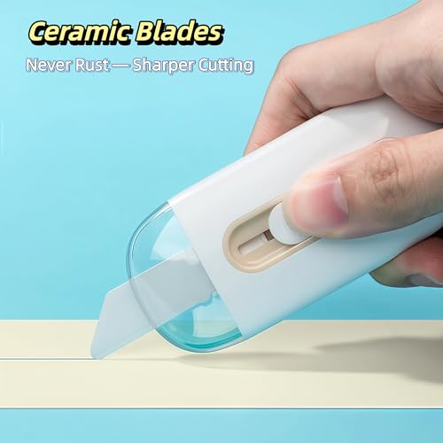 Image of Ceramic Box Cutter, Mini Safety Box Opener with Retractable Blade, Cute Small Package Opener Tool for Home, Office & Warehouse Use