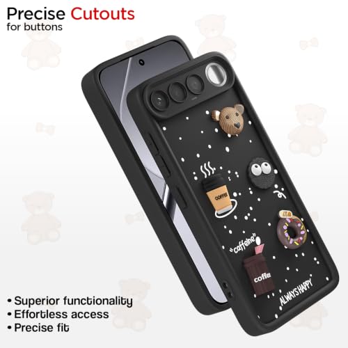 Image of Pikkme Back Cover for Realme 16 5G | 3D Bear Silicone Cute & Fun Coffee Cartoon | Full Body Protection Bumper Case (Black)