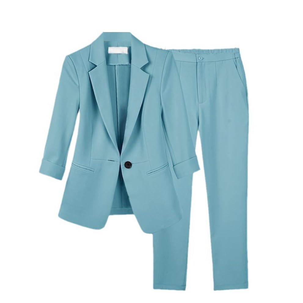 Ensemble veste bleu ciel pour femme avec manches 3/4 en taille L chic