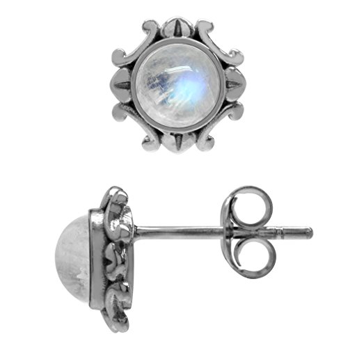 Silvershake 5mm Natural Round Shape Moonstone 925 Sterling Silver Victorian Style Stud Earrings