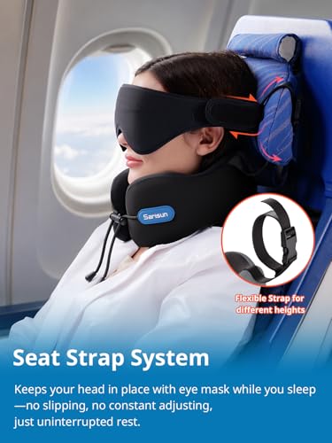 SARISUN Oreiller cervical de voyage avec sangle et masque pour les yeux pour le soutien du sommeil en avion – Image 2