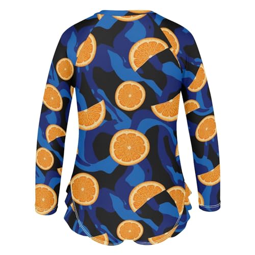 Orange Slices Blue Background Girls Rash Guard Swimsuits Long Sleeve One Pieces Bathing Suit UPF 50+ Zipper Swimwear3