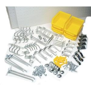 Triton Products -2 24 in. W x 48 in. H x .25 in. D White Polypropylene Pegboards with 48 pc. DuraHook Assortment Hanging Bin System and Wall Mounting Hardware