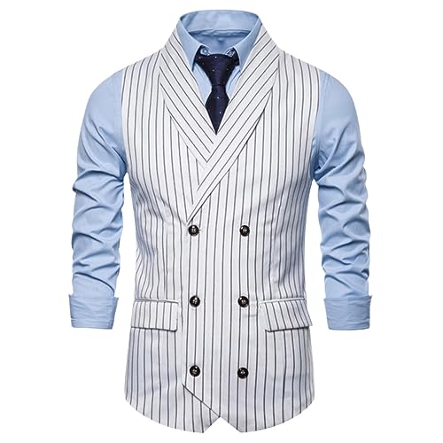 Dvbfufv Striped Vests Male Double Breasted Office Vest Coat Men Business Lapel Collar Sleeveless Jacket