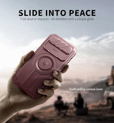 Image of Dexnor for iPhone 17 Air Case with Slide Camera Cover & Adjustable Kickstand & Built-in Screen Protector, Compatible Wireless Charging,Rugged Cases Heavy-Duty Magnetic Protective Cover,Maroon Red