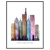 Philadelphia Skyline, Philadelphia Wall Art, Philadelphia Art Print, Watercolor Cityscape Print, Building Wall Decor, 8x10 Inch Unframed