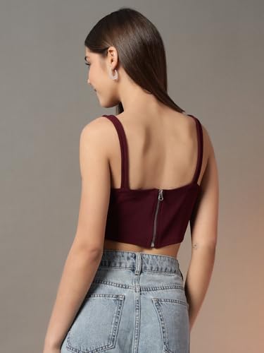 Image of Trend Arrest.ed Women's Stretchable Corset Style Crop Top | Square Neck Sleeveless Zipper Back Body-Hugging Fit | Casual