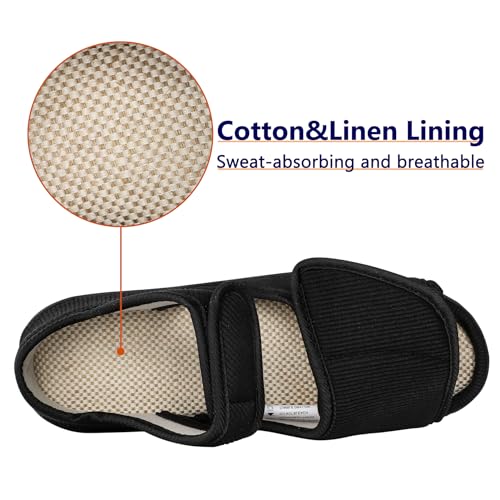 Men's Breathable Diabetic Sandals, Wide Width Adjustable Hook & Loop Open Toe Slippers for Swollen Feet, Edema, Arthritis, Elderly Indoor/Outdoor2