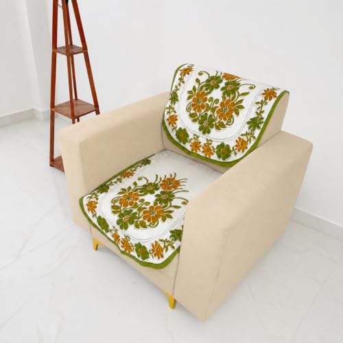 Image of Homerz Premium 'Surya Series' Sofa Cover | Stylish Sofa Protector | Net Fabric | Anti-Stain & Washable Slip Cover Exact Size Antislip (Daisy Green, 1 Seater, Seat Cover with Backrest)
