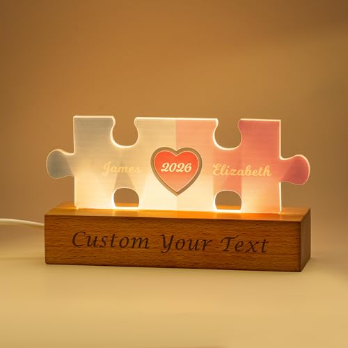 Hejvhb Personalized Gifts for Couples,Custom Puzzle Night Light with Name Text,Acrylic Plaque Lamp,Valentine’s Day Birthday Gift for Her Him
