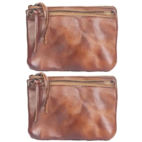 Mini porte-monnaie en cuir marron lot de 2 avec fermeture éclair