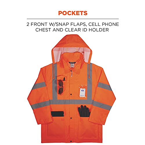 Ergodyne Standard High Visibility Reflective Lightweight Rain Jacket, Orange, Small #TOP4