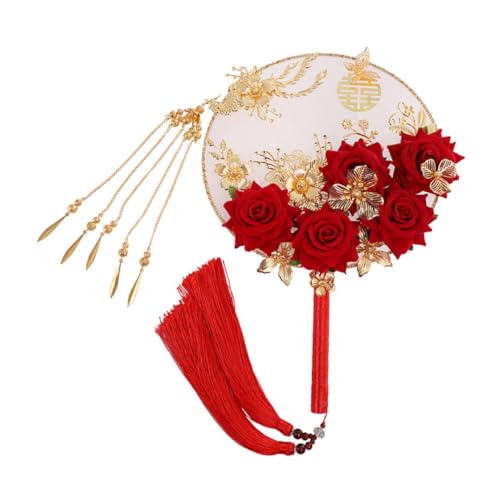 Éventail de mariée vintage en soie rouge, cadeau de mariage symbolique