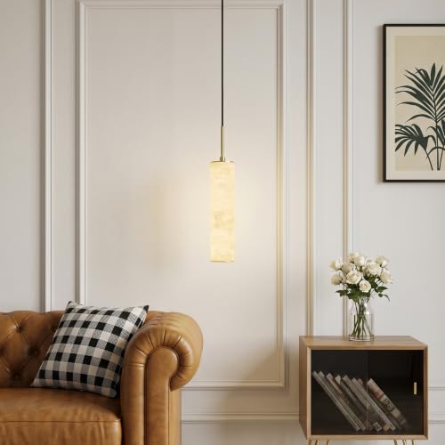 Image of Gold Natural Alabaster Long Tube Kitchen Island Pendant Lights,3000k