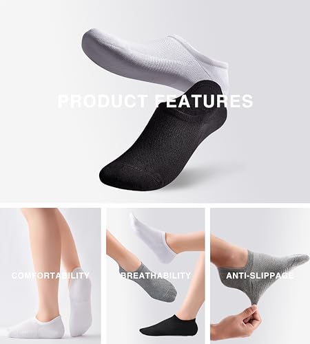 No Show Socks for Women & Men, Non-Slip Low Cut, Moisture-Wicking, Invisible Athletic Cotton Socks 6 Pairs2