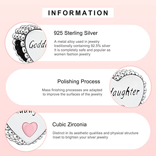 Goddaughter Heart Charms 925 Sterling Silver Bead with Pink Enamel for Bracelets3