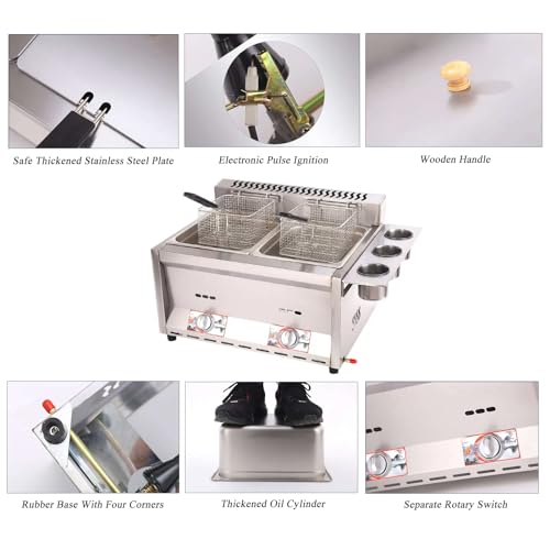 LPG Gas-Fritteuse – Kommerzielle 2 x 8 l Doppeltank-Edelstahl-Fritteuse mit Korb und Deckel für Pommes Frites – ideal für Zuhause, Küche und Restaurant – Bild 5