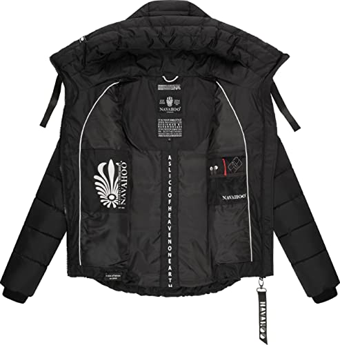 Navahoo Damen Winterjacke warme Steppjacke mit hohem Kragen und verstellbarer Kapuze Amayaa Black Gr. M
