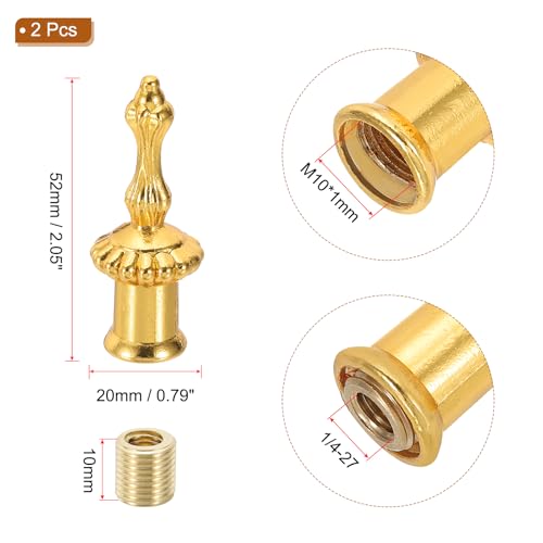 Image of PATIKIL 20x52mm Lamp Shade Finial, 2 Pcs Lamp Finials Caps Knob M10x1mm Threaded Zinc Alloy Solid Lamp Finial Decoration for Lamp Shade Table Floor Lamps, Gold Tone