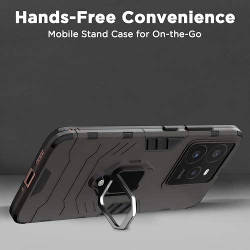 Image of Pikkme D5 Tough Armor Bumper Case | 360 Protection Case | Ring Holder Stand Back Cover for Realme GT 7 Pro 5G (Black)