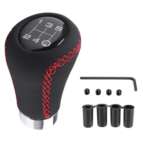 Xiciki Pommeau de Vitesse Universel 5 Vitesses avec 4 Adaptateurs, Auto Pommeau de Levier avec 8mm 10mm 11mm 12mm Adaptateurs pour Voiture avec Boîte de Vitesses - Rouge