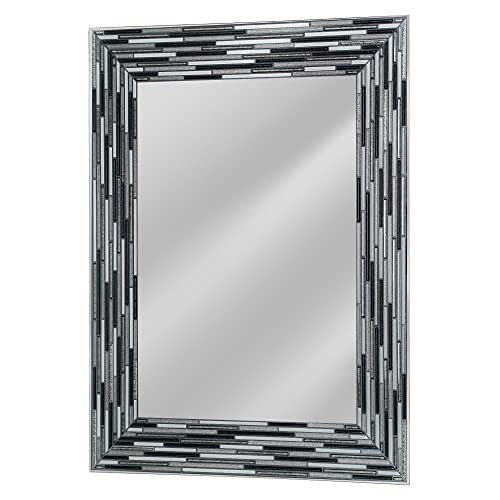 Head West Reeded Black Tile Printed Wall Mirror For Bedroom - Frameless Rectangle Vanity Mirror For Bathroom With D-Ring Hangers For Vertical & Horizontal Mounting - 24" X 30" #TOP16