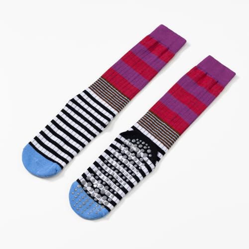 Image of Verdancy Yoga Pilates Socks with Grips for Women Striped Color-Blocked Knee Highs Non Slip Cushioned Over the Calf Socks