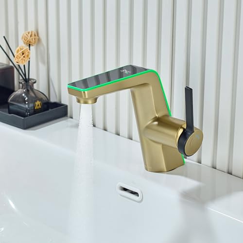 Robinet de salle de bain LakeBayMZC avec affichage de la température LED - Robinet de lavabo en laiton - Mitigeur monocommande pour salle de bain,Avec bec Hauteur : 130...