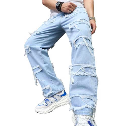 Men's High Street Wide Leg Denim Pants Men American Trend Loose Pants Retro Washed Baggy Jeans Pants Streetwear
