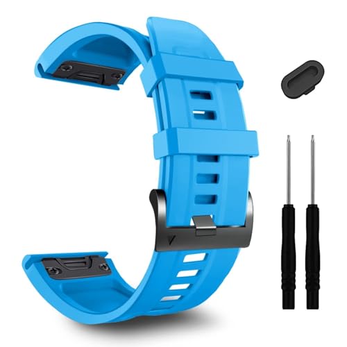 Bracelet de montre 26mm silicone bleu pour Garmin Fenix 7X Pro Epix Pro 51mm