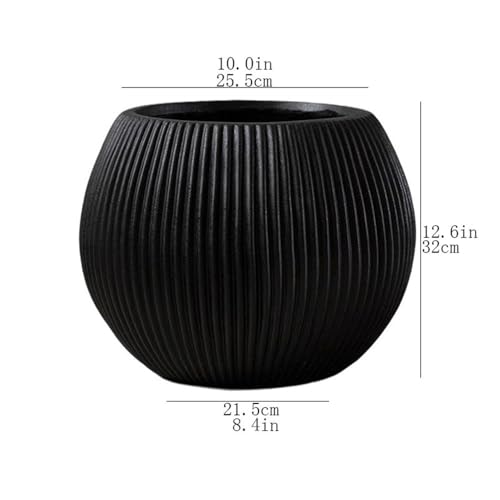Pot de fleur rond noir resistant pour arbustes de terrasse - 3