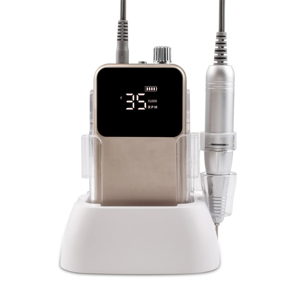 Nail perceuse rechargeable marron avec base de bureau et machine de manucure