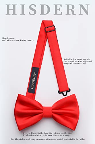 Image of HISDERN Bow Ties for Men Solid Color Pre-Tie Bow Tie and Pocket Square Set Classic Formal Tuxedo Bowties for Wedding Party