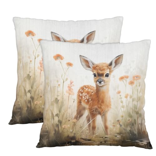 Aglebo Sika Deer Linen Pillow Covers 22x22 Set of 2