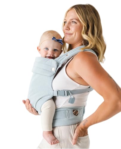 Image of Mabē Monarch Ergonomic Baby Carrier – Premium Cotton Soft Structured Newborn to Toddler Carrier with Hip-Healthy Design, 3 Carry Positions (7-35lbs), Lightweight & Breathable, (Dream Wash Denim)