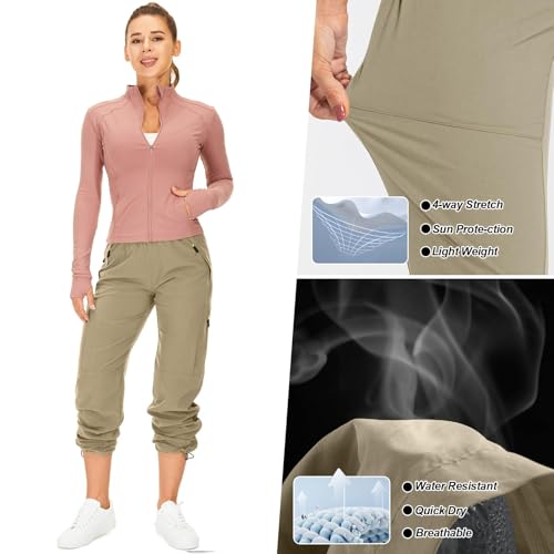 Image of Q - RIOUS Women's Parachute Pants Quick Dry Lightweight Safari Pants Zipper Pockets