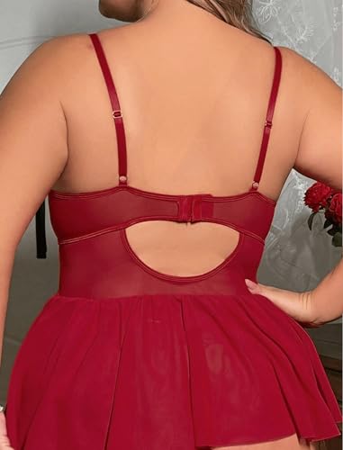 Image of Alrovetoney Plus Size Lingerie For Curvy Women Ruffle Lingerie Set Sexy Lace Lingerie Set Garter Belt With Stockings