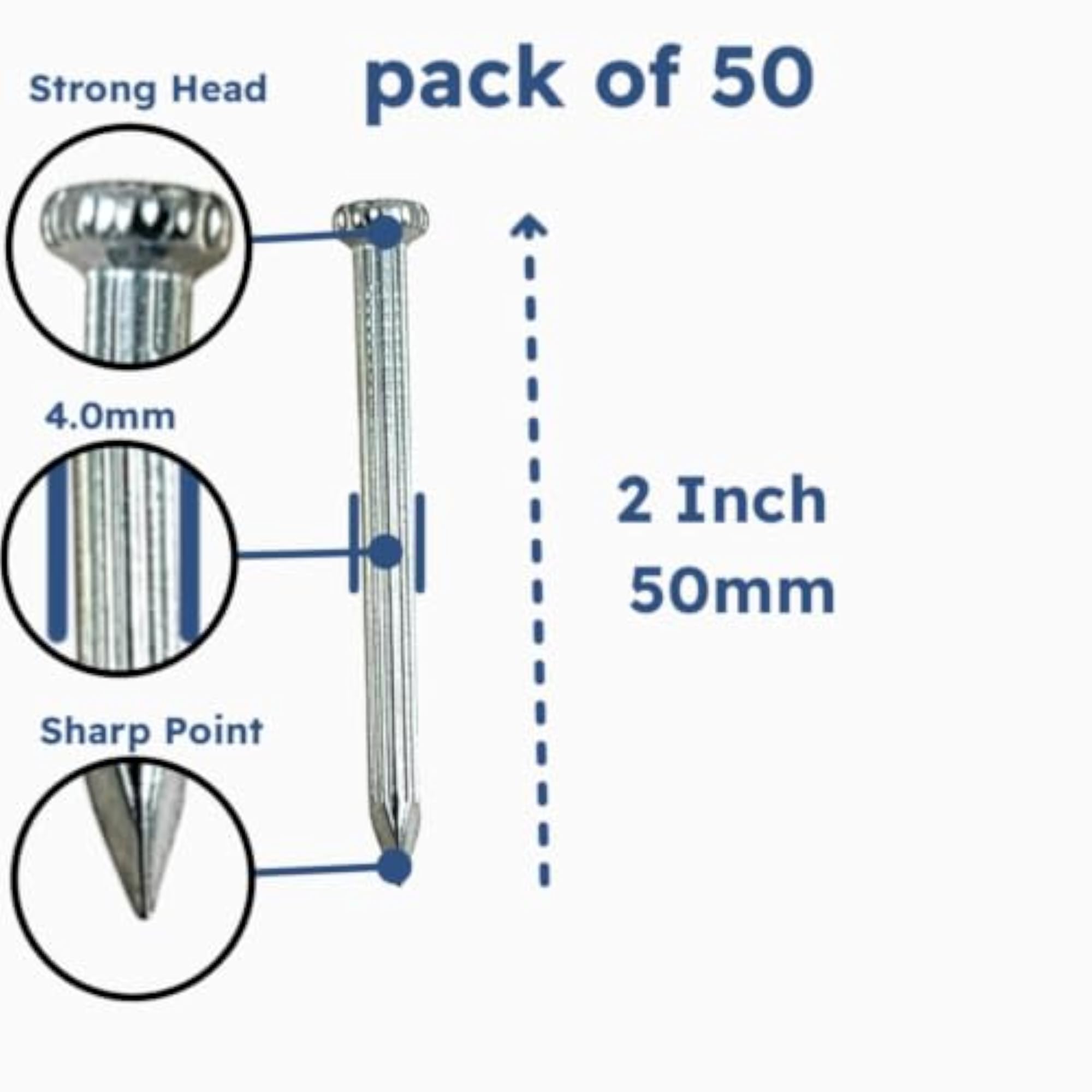 Concrete Nails for Wall 2 Inch Pack of 50
