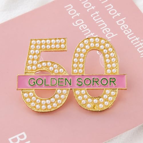 Image of Sorority Jewelry Gifts Metal Pearl Figure Number Letter Golden Soror 50 Brooch Pink Green