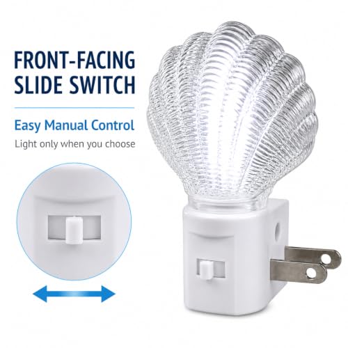 Image of 2-Pack Seashell Plug-In LED Night Lights for Bathroom Hallway Bedroom